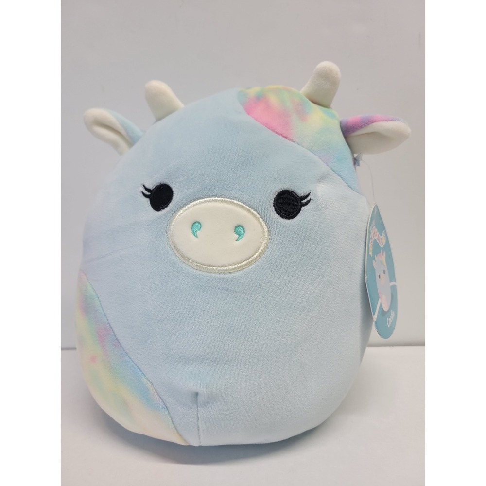 Squishmallows 8 inch Caedia the Cow Blue Rainbow Tie Dye Plush Kellytoy S8 #1202